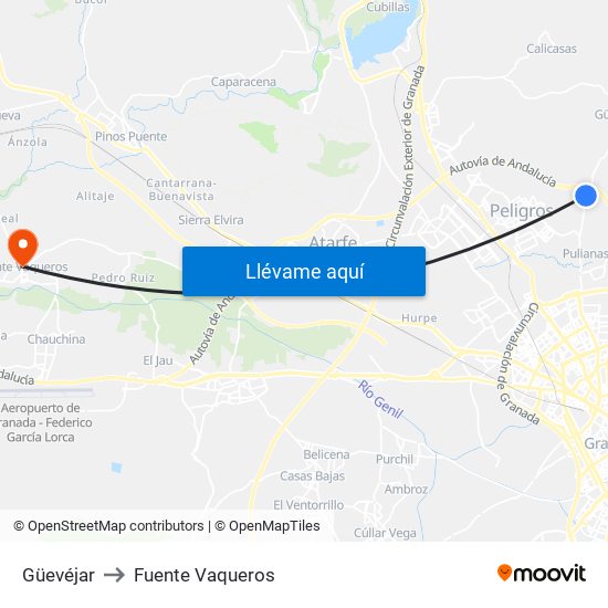 Güevéjar to Fuente Vaqueros map