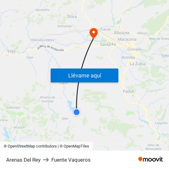 Arenas Del Rey to Fuente Vaqueros map