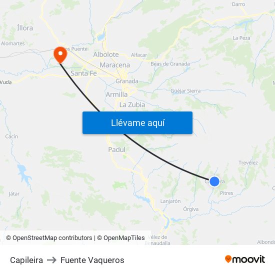 Capileira to Fuente Vaqueros map