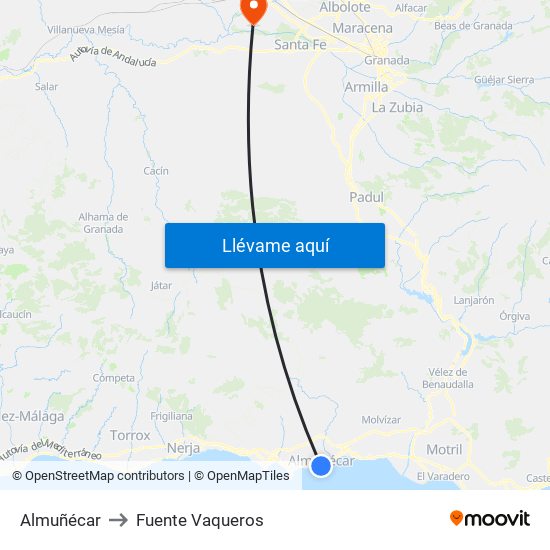 Almuñécar to Fuente Vaqueros map