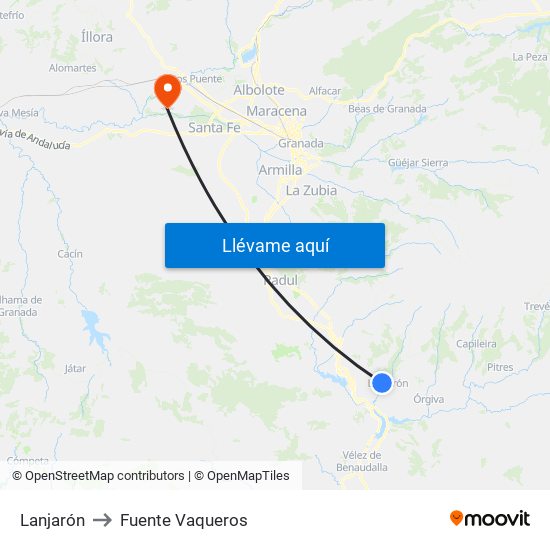 Lanjarón to Fuente Vaqueros map