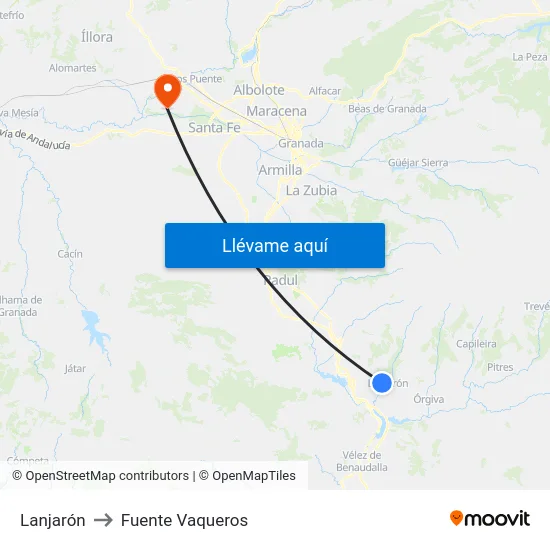 Lanjarón to Fuente Vaqueros map
