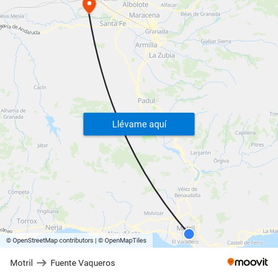 Motril to Fuente Vaqueros map