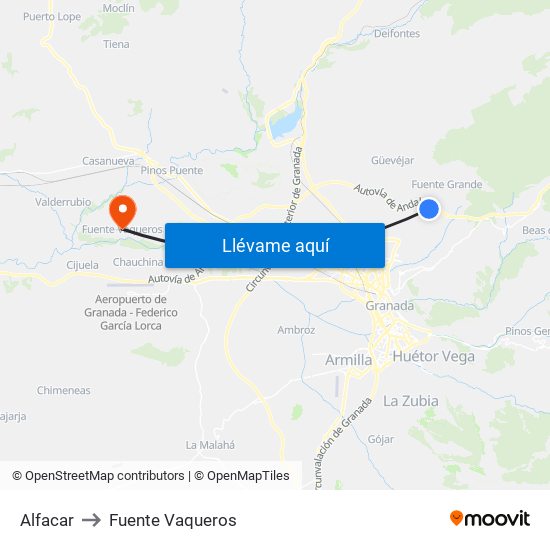 Alfacar to Fuente Vaqueros map