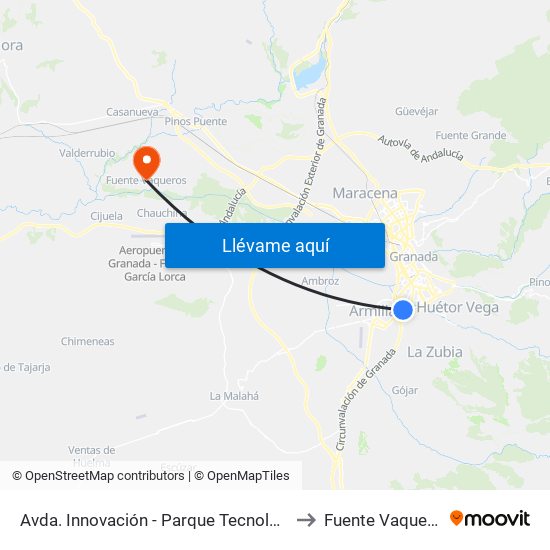 Avda. Innovación - Parque Tecnológico to Fuente Vaqueros map