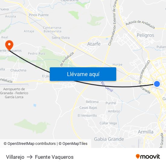 Villarejo to Fuente Vaqueros map