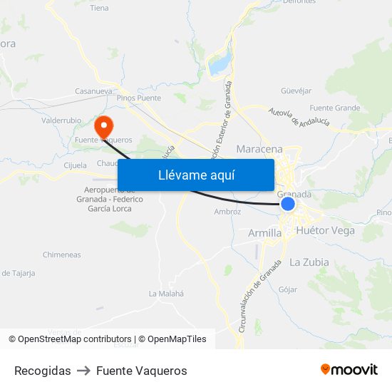 Recogidas to Fuente Vaqueros map
