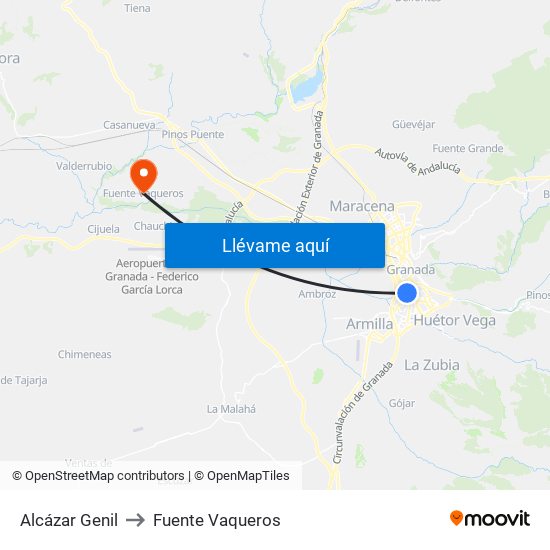 Alcázar Genil to Fuente Vaqueros map