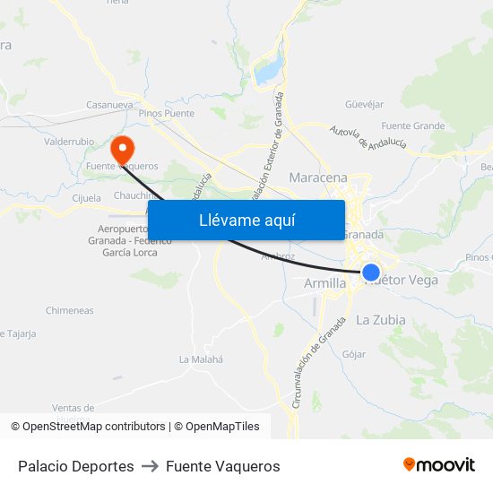 Palacio Deportes to Fuente Vaqueros map