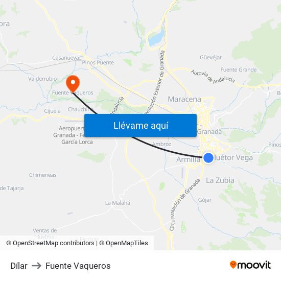 Dílar to Fuente Vaqueros map
