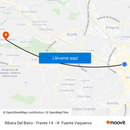 Ribera Del Beiro - Frente 14 to Fuente Vaqueros map