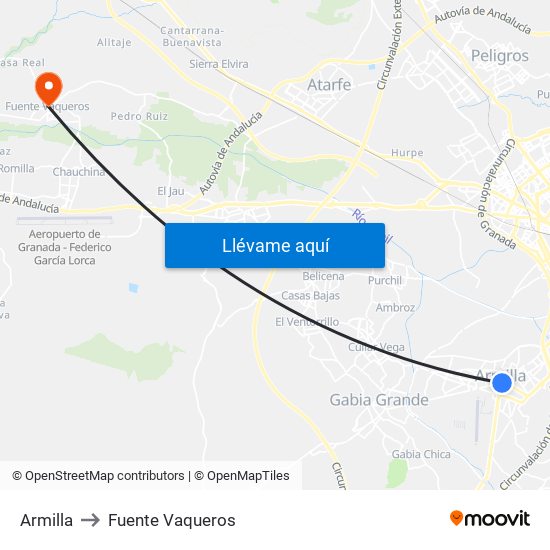 Armilla to Fuente Vaqueros map