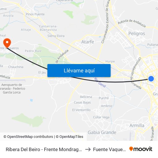 Ribera Del Beiro - Frente Mondragones to Fuente Vaqueros map