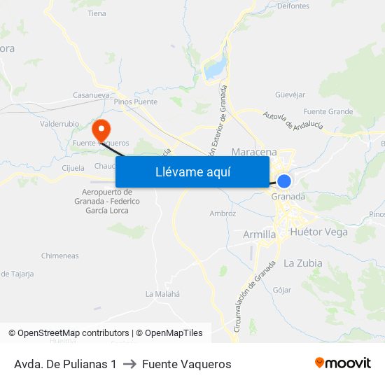 Avda. De Pulianas 1 to Fuente Vaqueros map