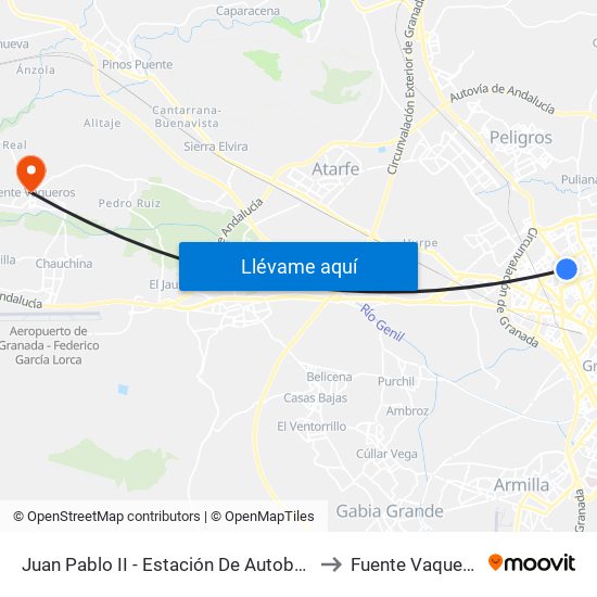 Juan Pablo II - Estación De Autobuses to Fuente Vaqueros map