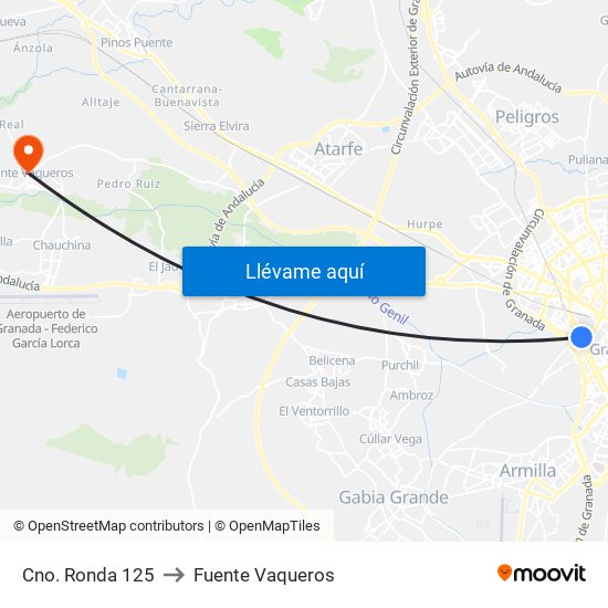 Cno. Ronda 125 to Fuente Vaqueros map