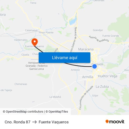 Cno. Ronda 87 to Fuente Vaqueros map
