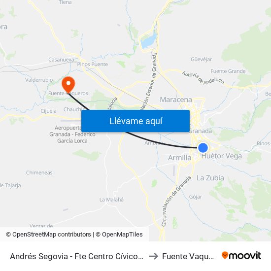 Andrés Segovia - Fte Centro Cívico Zaidín to Fuente Vaqueros map
