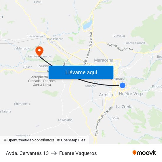 Avda. Cervantes 13 to Fuente Vaqueros map