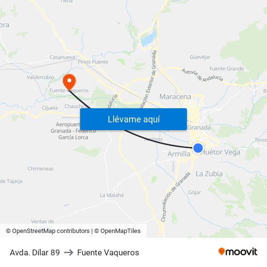 Avda. Dílar 89 to Fuente Vaqueros map