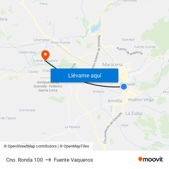 Cno. Ronda 100 to Fuente Vaqueros map