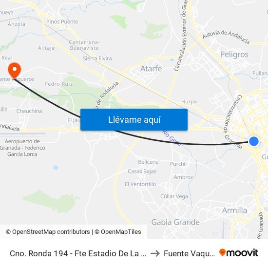 Cno. Ronda 194 - Fte Estadio De La Juventud to Fuente Vaqueros map