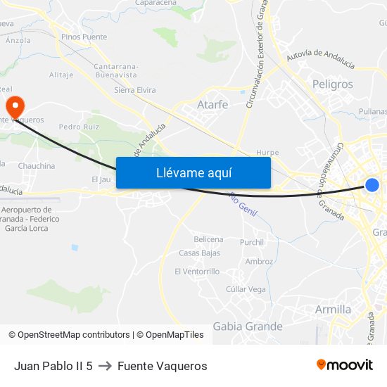 Juan Pablo II 5 to Fuente Vaqueros map