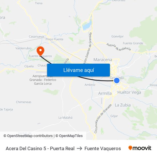 Acera Del Casino 5 - Puerta Real to Fuente Vaqueros map