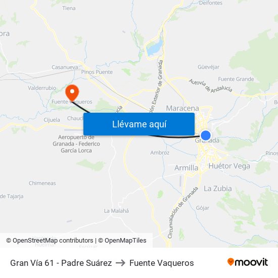 Gran Vía 61 - Padre Suárez to Fuente Vaqueros map