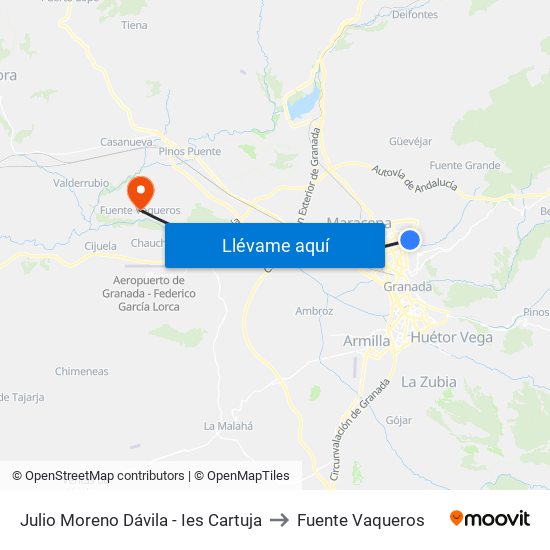 Julio Moreno Dávila - Ies Cartuja to Fuente Vaqueros map