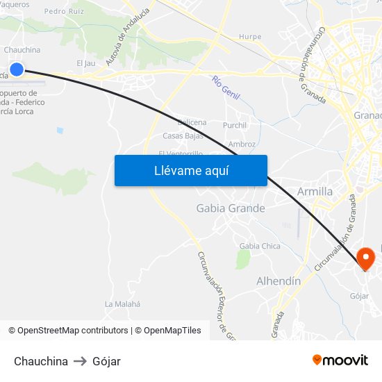 Chauchina to Gójar map