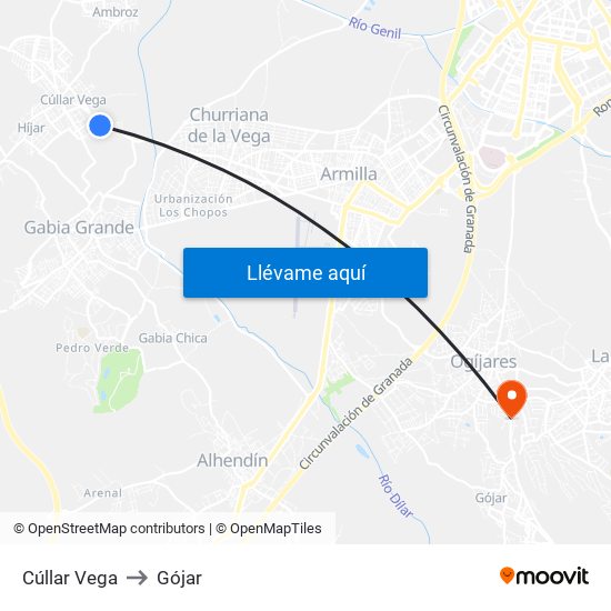 Cúllar Vega to Gójar map