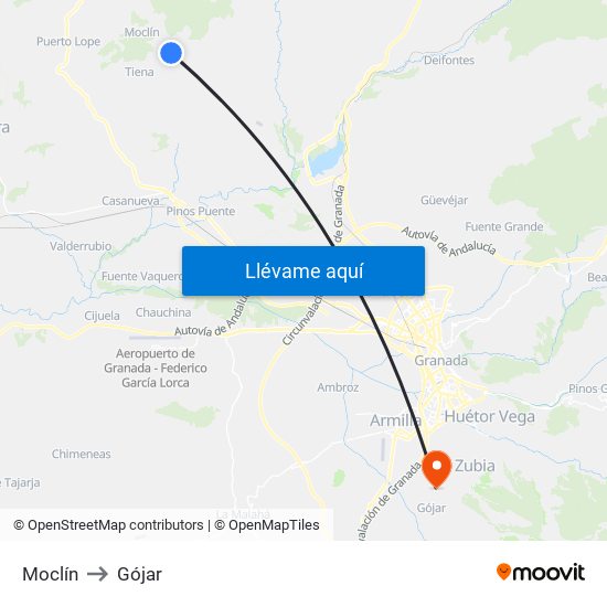 Moclín to Gójar map