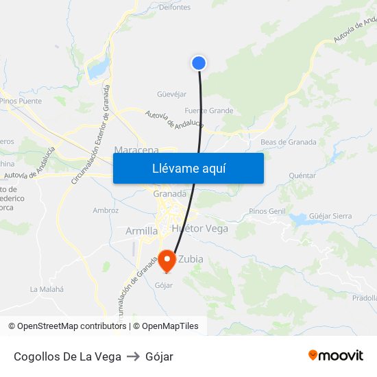 Cogollos De La Vega to Gójar map