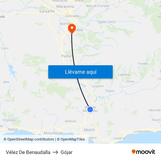 Vélez De Benaudalla to Gójar map