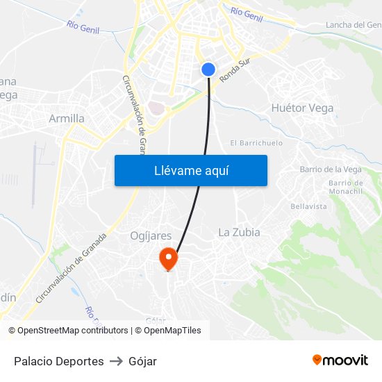 Palacio Deportes to Gójar map