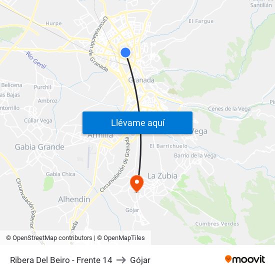 Ribera Del Beiro - Frente 14 to Gójar map