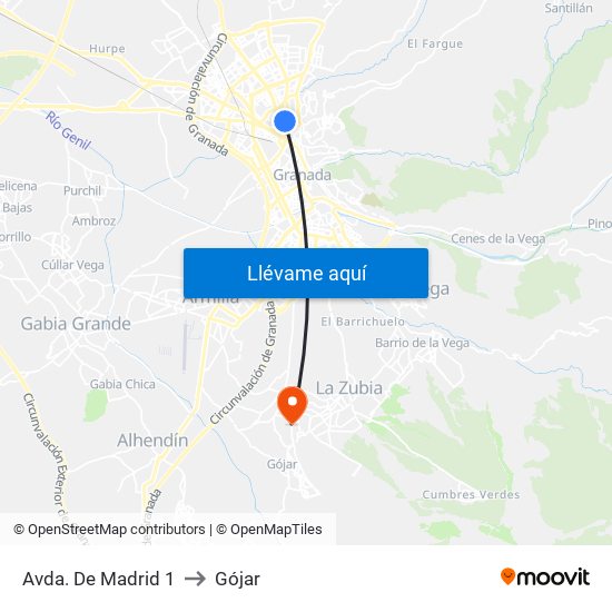 Avda. De Madrid 1 to Gójar map