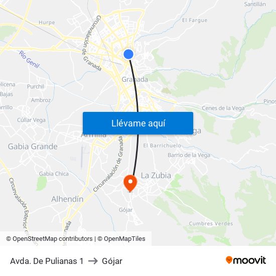 Avda. De Pulianas 1 to Gójar map