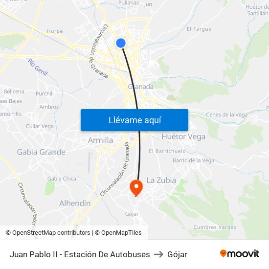 Juan Pablo II - Estación De Autobuses to Gójar map