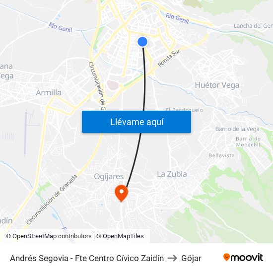 Andrés Segovia - Fte Centro Cívico Zaidín to Gójar map