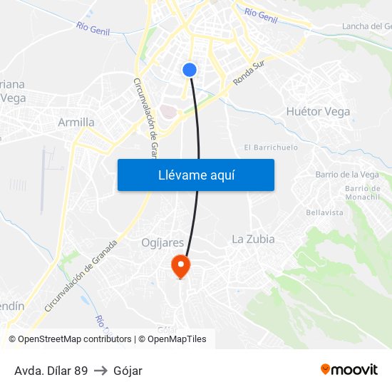 Avda. Dílar 89 to Gójar map