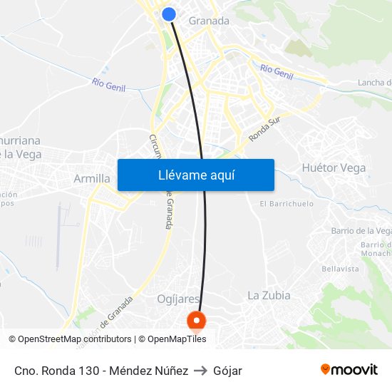 Cno. Ronda 130 - Méndez Núñez to Gójar map