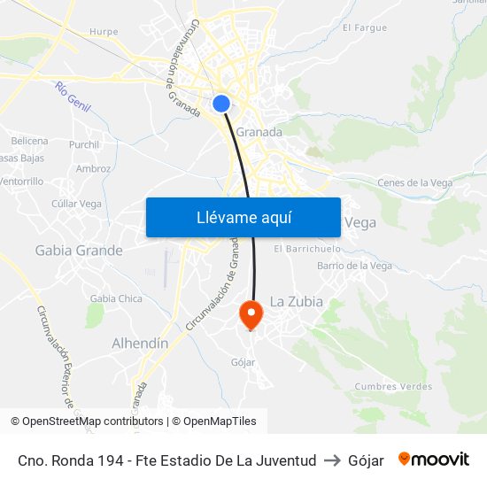 Cno. Ronda 194 - Fte Estadio De La Juventud to Gójar map