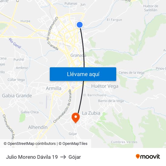 Julio Moreno Dávila 19 to Gójar map