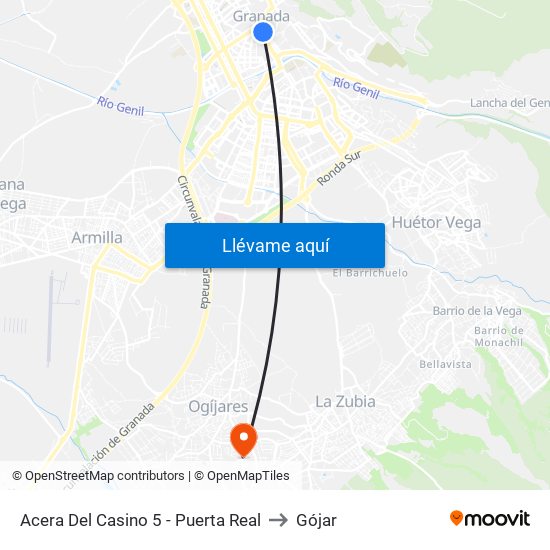 Acera Del Casino 5 - Puerta Real to Gójar map