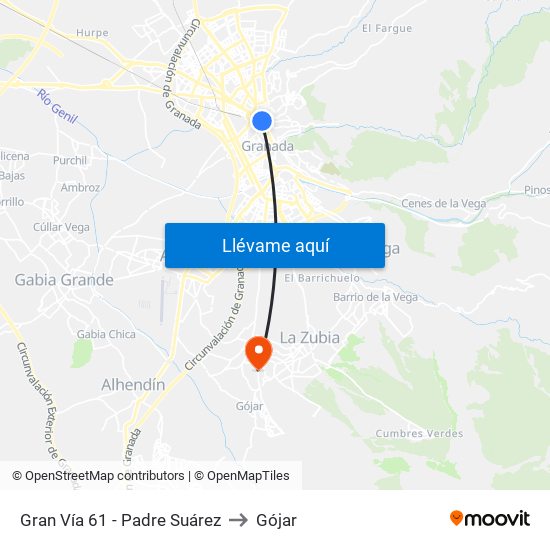 Gran Vía 61 - Padre Suárez to Gójar map