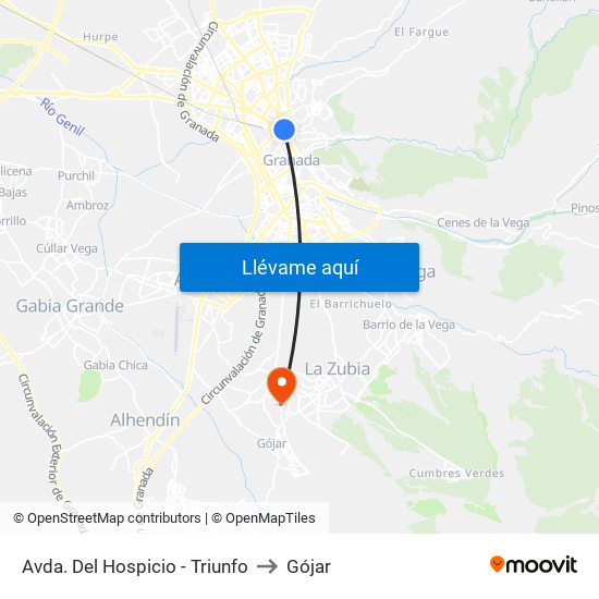 Avda. Del Hospicio - Triunfo to Gójar map