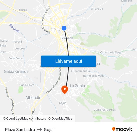 Plaza San Isidro to Gójar map