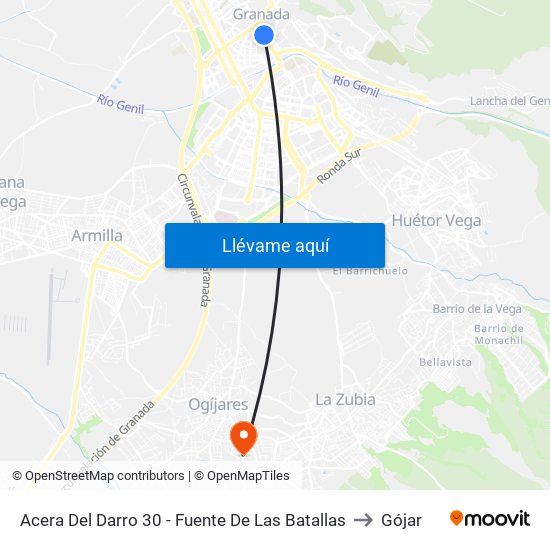 Acera Del Darro 30 - Fuente De Las Batallas to Gójar map
